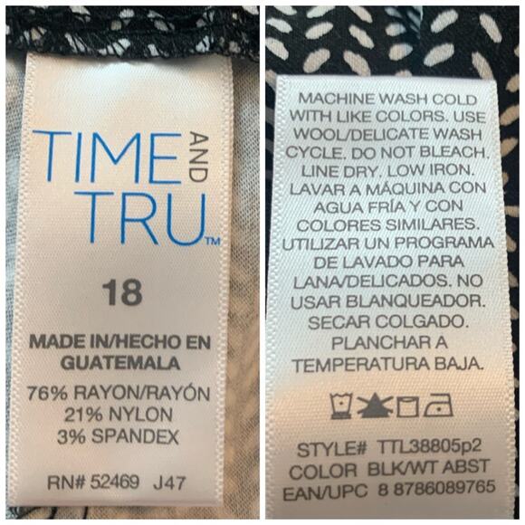 Time & Tru Women's Pull On Black Cream Print Slim Fit Ankle Pants Pus Size 18 - Picture 6 of 7